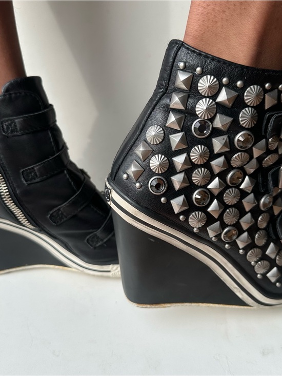 Ash Shoes - ASH Vintage Black Studded Wedge Sneaker Boots Leather Buckle Zip EU 39